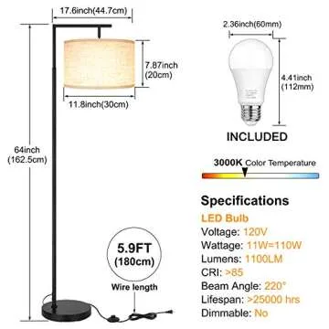 SHINE HAI LED Floor Lamp, Modern Reading Light