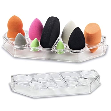 byAlegory Acrylic Makeup Beauty Blending Sponge Organizer Drying Tray Stand | 9 Space Storage Contai...