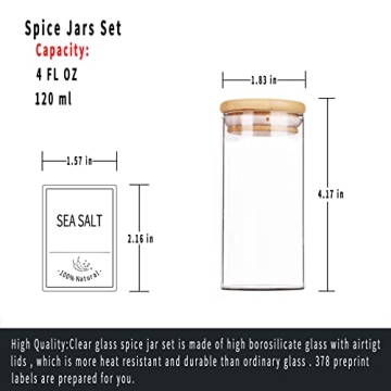 Churboro 24 Glass Spice Jars with Bamboo Lids & Labels