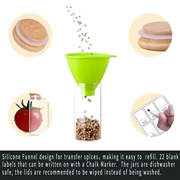 Churboro 24 Glass Spice Jars with Bamboo Lids & Labels