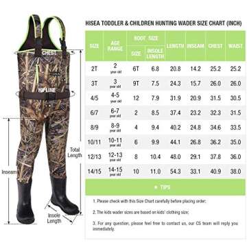 HISEA Kids Chest Waders for Toddler & Children Neoprene Youth Duck Hunting Waders for Kids Boys Girls with Insulated Boots