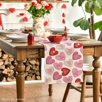 Artoid Mode Pink Heart Table Runner for Valentine's Day