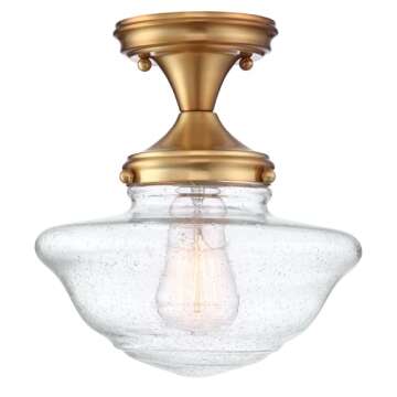 Design House 588491 Schoolhouse Semi Flush Mount Modern Vintage Farmhouse Indoor Dimmable Ceiling Light with Clear Seedy Glass for Entryway Hallway Kitchen Hallway Bedroom, Satin Gold