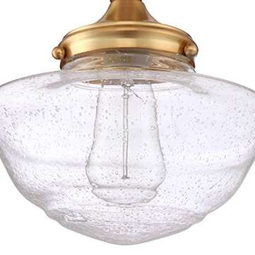 Design House 588491 Schoolhouse Semi Flush Mount Modern Vintage Farmhouse Indoor Dimmable Ceiling Light with Clear Seedy Glass for Entryway Hallway Kitchen Hallway Bedroom, Satin Gold