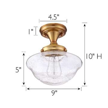 Design House 588491 Schoolhouse Semi Flush Mount Modern Vintage Farmhouse Indoor Dimmable Ceiling Light with Clear Seedy Glass for Entryway Hallway Kitchen Hallway Bedroom, Satin Gold