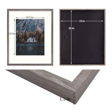 Frametory, 16x20 Picture Frame with Mat for 11x14 Picture- - Country Rustic Style - High Definition Glass Wide Molding - Preinstalled Wall Mounting Hardware (Rustic Brown, 1 Pack)