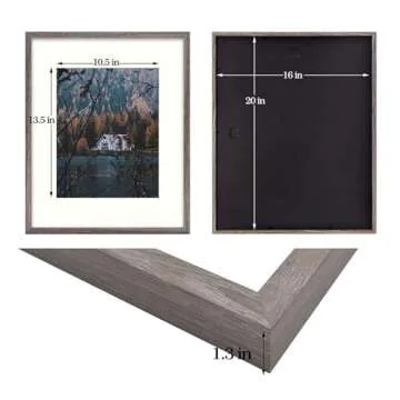 Frametory, 16x20 Picture Frame with Mat for 11x14 Picture- - Country Rustic Style - High Definition Glass Wide Molding - Preinstalled Wall Mounting Hardware (Rustic Brown, 1 Pack)