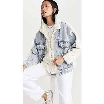 Warm and Stylish [BLANKNYC] Women's Bear Hug Denim Sherpa Jacket