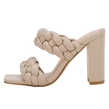 VETASTE Women's Braided Heeled Sandals Square Open Toe Backless Block Heel Strappy Casual Sandals