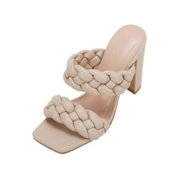 VETASTE Women's Braided Heeled Sandals Square Open Toe Backless Block Heel Strappy Casual Sandals