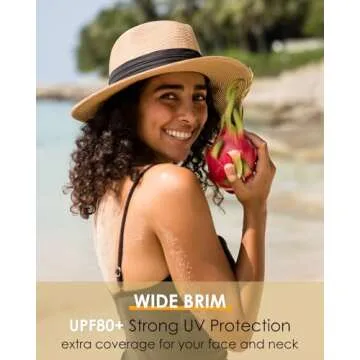 FURTALK Panama Hat Sun Hats for Women Men Wide Brim Fedora Straw Beach Hat UV UPF 80+