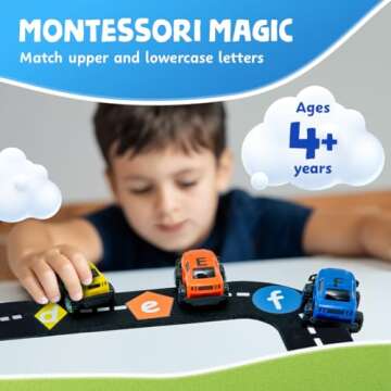 Skoolzy 36-Piece Alphabet Cars - Alphabet Learning Toys with Felt Track Set for ABC Recognition - Ideal Manipulatives for Preschoolers, 3 Year Old Boy Gift, and Toys for 2 Year Old Boys
