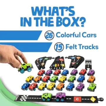Skoolzy 36-Piece Alphabet Cars - Alphabet Learning Toys with Felt Track Set for ABC Recognition - Ideal Manipulatives for Preschoolers, 3 Year Old Boy Gift, and Toys for 2 Year Old Boys