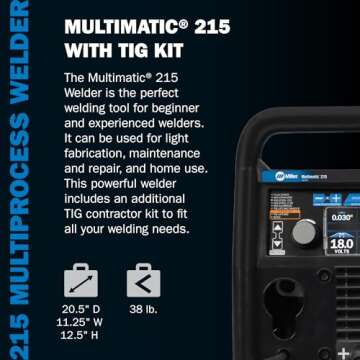 Miller Multimatic 215 Multiprocess Welder with TIG Kit - Multi-Process MIG, DC Stick, DC TIG & Flux ...