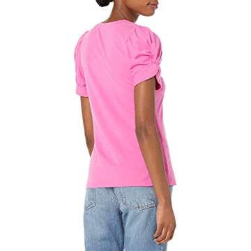 Amazon Essentials Women's Classic-Fit Twist Sleeve Crewneck T-Shirt, Bright Pink, Medium