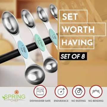 Spring Chef Stainless Steel Magnetic Measuring Spoons Set of 8 with Leveler, Metal Teaspoon & Tables...