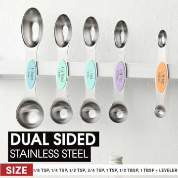 Spring Chef Stainless Steel Magnetic Measuring Spoons Set of 8 with Leveler, Metal Teaspoon & Tablespoon Measuring Spoons for Dry and Liquid Ingredients, Kitchen Gadgets for Baking & Cooking - Pastel