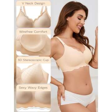 IHOIU Womens Wireless Push Up Bras - Seamless Padded Wireless Bralettes for All-Day Comfort