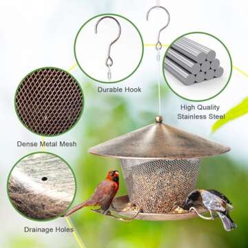 Samhe Bird Feeder for Outdoor Squirrel Proof Weatherproof All Metal Hanging Wild Bird Feeder with 9.8" Roof, 3 LBs Seeds Capacity, Garden Yard Decoration