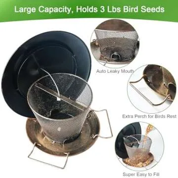 Samhe Bird Feeder for Outdoor Squirrel Proof Weatherproof All Metal Hanging Wild Bird Feeder with 9.8" Roof, 3 LBs Seeds Capacity, Garden Yard Decoration