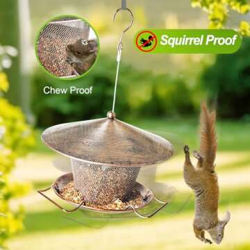 Samhe Bird Feeder for Outdoor Squirrel Proof Weatherproof All Metal Hanging Wild Bird Feeder with 9.8" Roof, 3 LBs Seeds Capacity, Garden Yard Decoration
