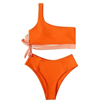MOOSLOVER Women One Shoulder High Waisted Bikini Set