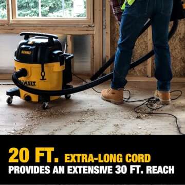 DEWALT DXV14P Shop Vacuum Wet/Dry 14 Gallon, 6 HP Wet/Dry Vac with 110 CFM Powerful Scution, Yellow