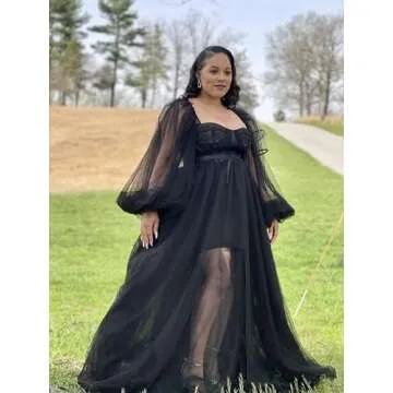 Elegant Puffy Sleeve Tulle Prom Dress with Custom Sizes