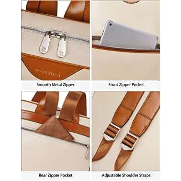 BOSTANTEN Genuine Leather 15.6 inch Laptop Backpack for Women Computer Bag College Casual Backpack