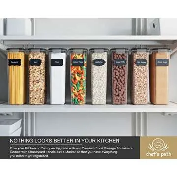 Chef's Path Airtight Food Storage Containers (Set of 4, 2.8L) - Tall for Pantry & Kitchen Organization, Pasta, Spaghetti, Noodles, Cereal - Lids, Noodle Measure and Reusable Labels Included