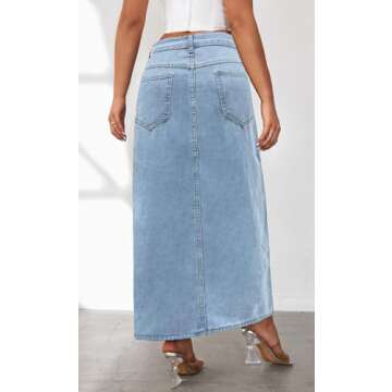 Trendy CHARTOU Women's High Split Denim Skirt Light Blue
