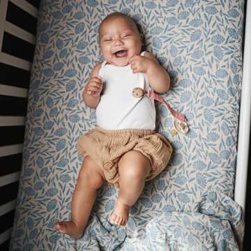 Mushie Muslin Baby Swaddle Blanket in Blue Flowers