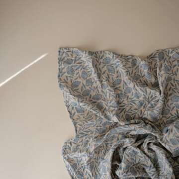 Mushie Muslin Baby Swaddle Blanket in Blue Flowers