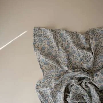 Mushie Muslin Baby Swaddle Blanket in Blue Flowers