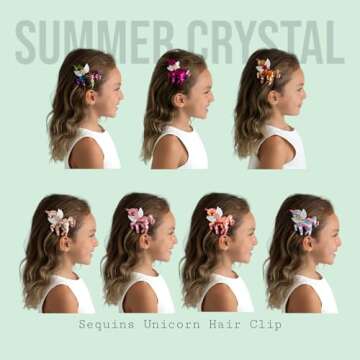 Summer Crystal 4Pcs Sequins Unicorn Hair Clips For Girls - Stylish Hair Accessory for Birthdays, Dai...