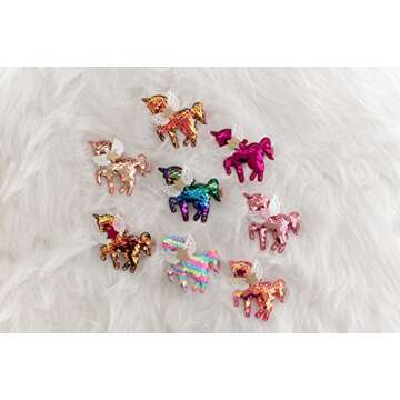 Summer Crystal 4Pcs Sequins Unicorn Hair Clips For Girls - Stylish Hair Accessory for Birthdays, Daily Wear, Holidays, and Parties (4Pcs Sequins BCGM)
