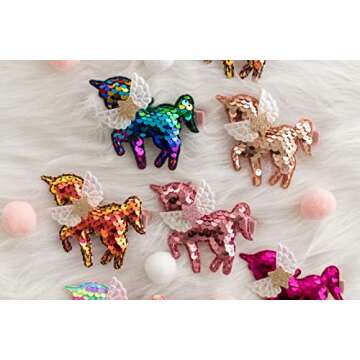 Summer Crystal 4Pcs Sequins Unicorn Hair Clips For Girls - Stylish Hair Accessory for Birthdays, Daily Wear, Holidays, and Parties (4Pcs Sequins BCGM)