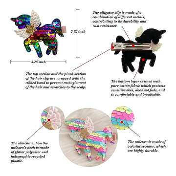 Summer Crystal 4Pcs Sequins Unicorn Hair Clips For Girls - Stylish Hair Accessory for Birthdays, Daily Wear, Holidays, and Parties (4Pcs Sequins BCGM)