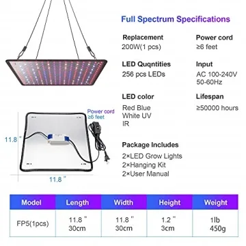 Uallhome LED Grow Lights 200W Full Spectrum for Indoor Gardening