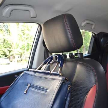 i-Smart 4 Pack Car Hooks, Car Headrest Hook, Purse Hook for Grocery Bag, Vehicle Seat Back Hanger Hook, Holder with Lock - Black