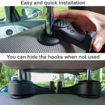 i-Smart 4 Pack Car Hooks, Car Headrest Hook, Purse Hook for Grocery Bag, Vehicle Seat Back Hanger Hook, Holder with Lock - Black