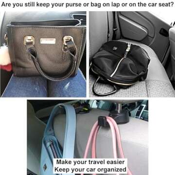 i-Smart 4 Pack Car Hooks, Car Headrest Hook, Purse Hook for Grocery Bag, Vehicle Seat Back Hanger Hook, Holder with Lock - Black