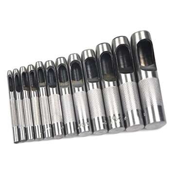 OWDEN 12Piece Leather Hole Punch Set with a Free Cutting mat,Leather Tool,Leather Hollow Punch Set, Round Hole Punch Set,Cut Leather Rubber Paper Soft Material