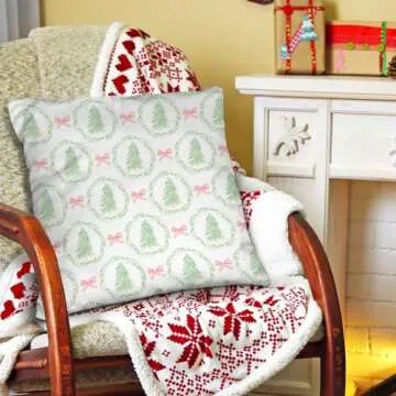 Nvotell Coquette Christmas Pillow Covers - Pink Christmas Tree Pillow Covers 18x18, Pink and Green Christmas Tree Decorations, Pink Coquette Christmas Room Decor