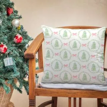 Nvotell Coquette Christmas Pillow Covers - Pink Christmas Tree Pillow Covers 18x18, Pink and Green Christmas Tree Decorations, Pink Coquette Christmas Room Decor