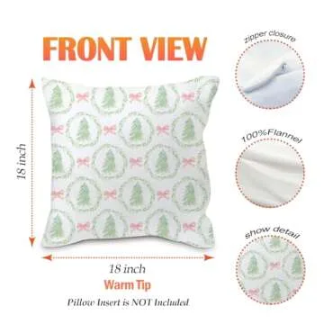 Nvotell Coquette Christmas Pillow Covers - Pink Christmas Tree Pillow Covers 18x18, Pink and Green Christmas Tree Decorations, Pink Coquette Christmas Room Decor