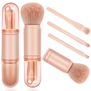 Travel Makeup Brushes Set: 4 in 1 Mini Cute Makeup Brush Retractable Professional Foundation Blendin...