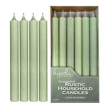 Hyoola 10 Inch Dinner Candles - 12 Pack - Light Green Tall Candles - Unscented Rustic Candles - Long Burning Candle Sticks