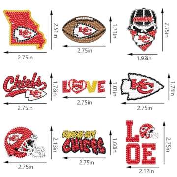 Bartogro 9 PCS Football Diamond Painting Keychain Sets, DIY Craft 5D Double Sided Diamond Art Key Chains for Kansas City Adults Gifts