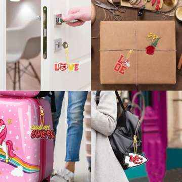 Bartogro 9 PCS Football Diamond Painting Keychain Sets, DIY Craft 5D Double Sided Diamond Art Key Chains for Kansas City Adults Gifts